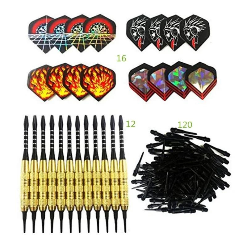 18G Professional Dart Set Viac štýlov 4Color 12ks Soft Tip Šípky+16 letov+120 plastových špičkových bodov pre elektronickú Dartboard
