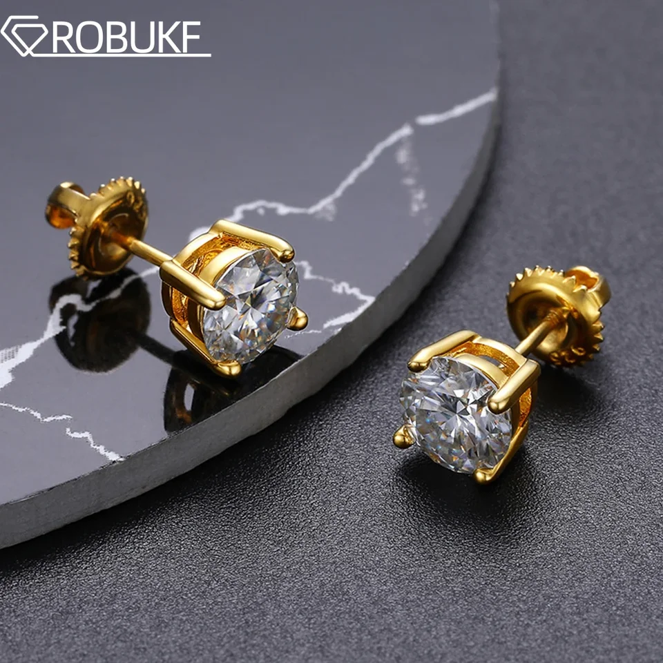 18k Gold pokovované 0,1-5ct Moissanit Studs náušnice pre ženy Men 925 Sterling strieborné skrutky Spätné náušnice Svadobné šperky s GRA