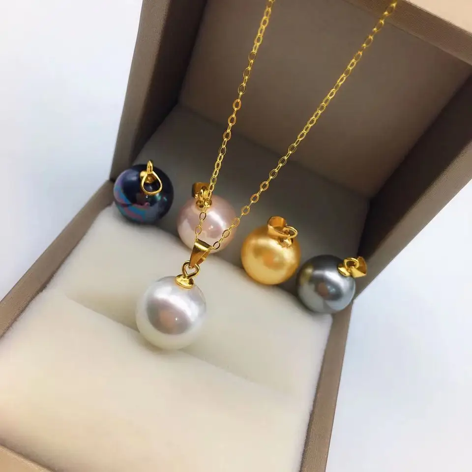18K zlato AU750 Obrovský nový ohromujúci AAAA +++ 9-10 mm South Sea Gold Black White Pink Purple Grey Round Pearl Pendant 18in