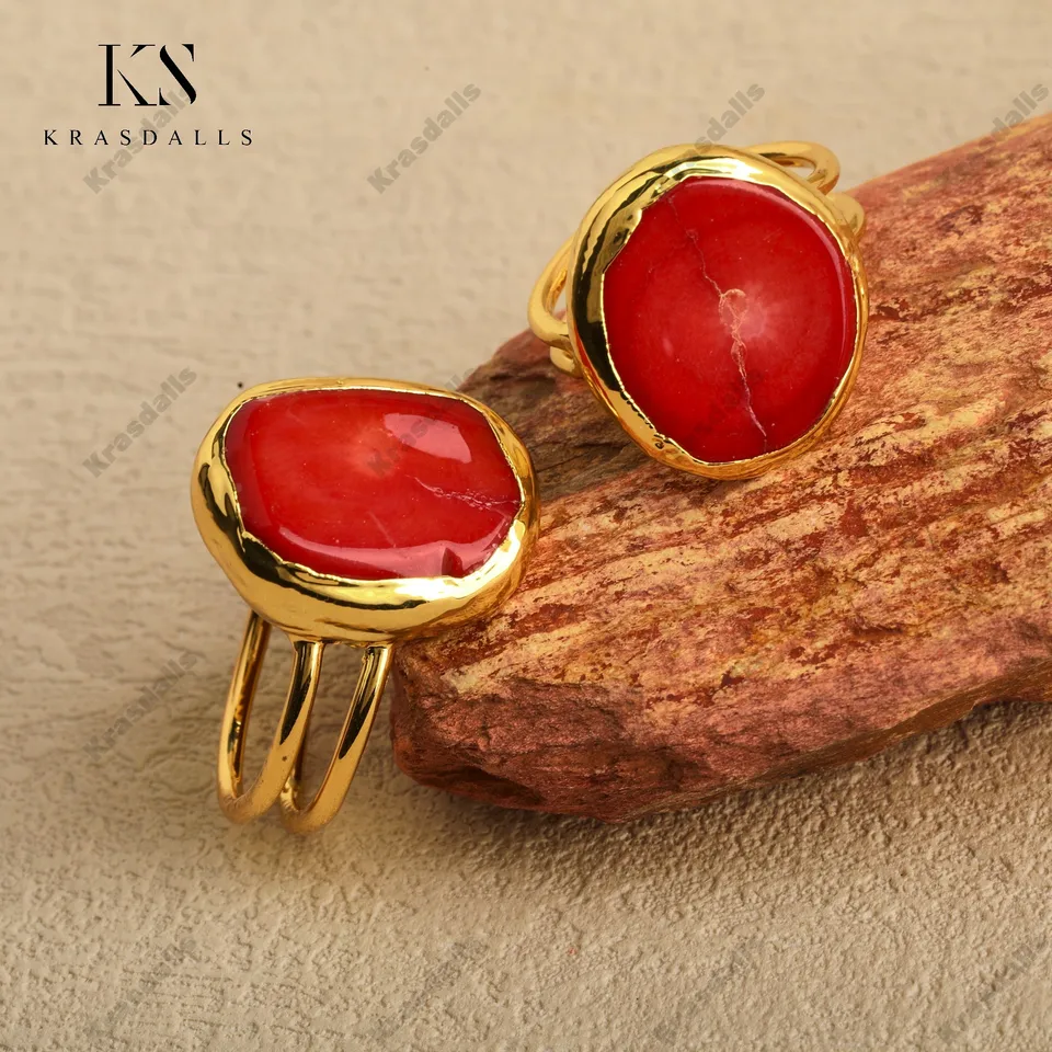 18k Zlaté medené krúžky Red Coral Braby pohodlne sedí na prstových štýlovom výpise Ring