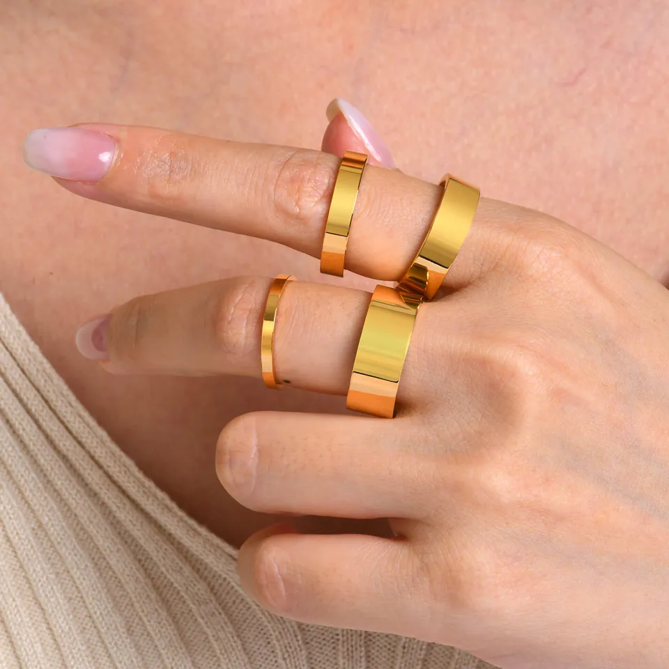 18k Zlaté prsteň z nehrdzavejúcej ocele, klasický snubný prsteň pre obyčajné zásnubné, 2 mm/4 mm/6 mm/8 mm