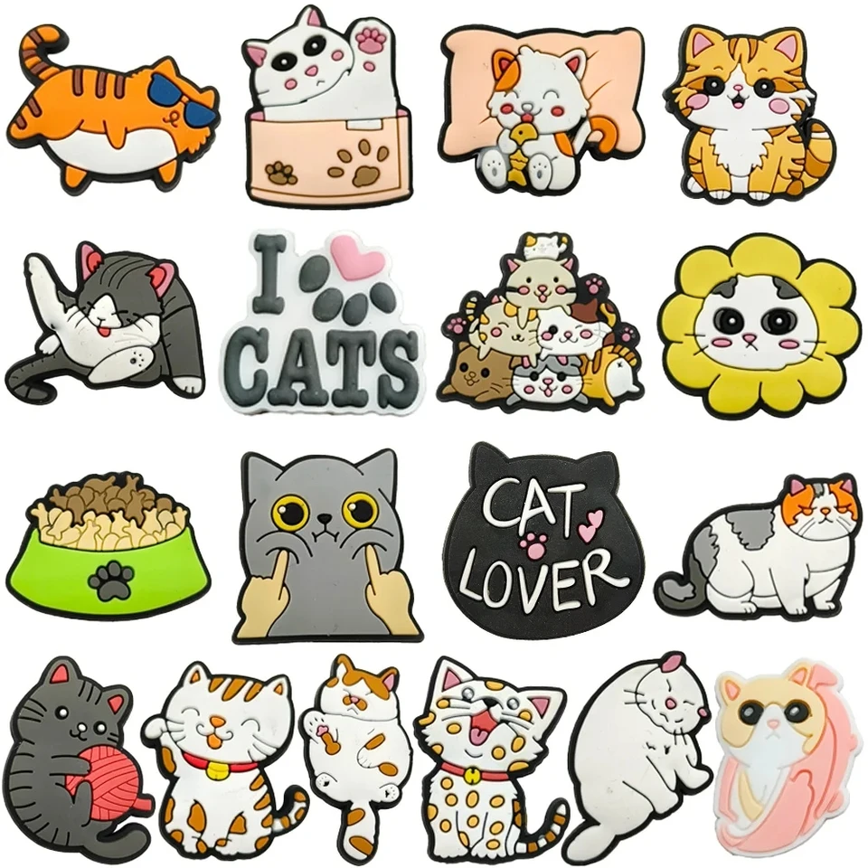 18ks Cat Animal Animal Cute Kitten Pet topánky kúzla pre dreváky sandále dekorácie doplnky obuvi kúzla