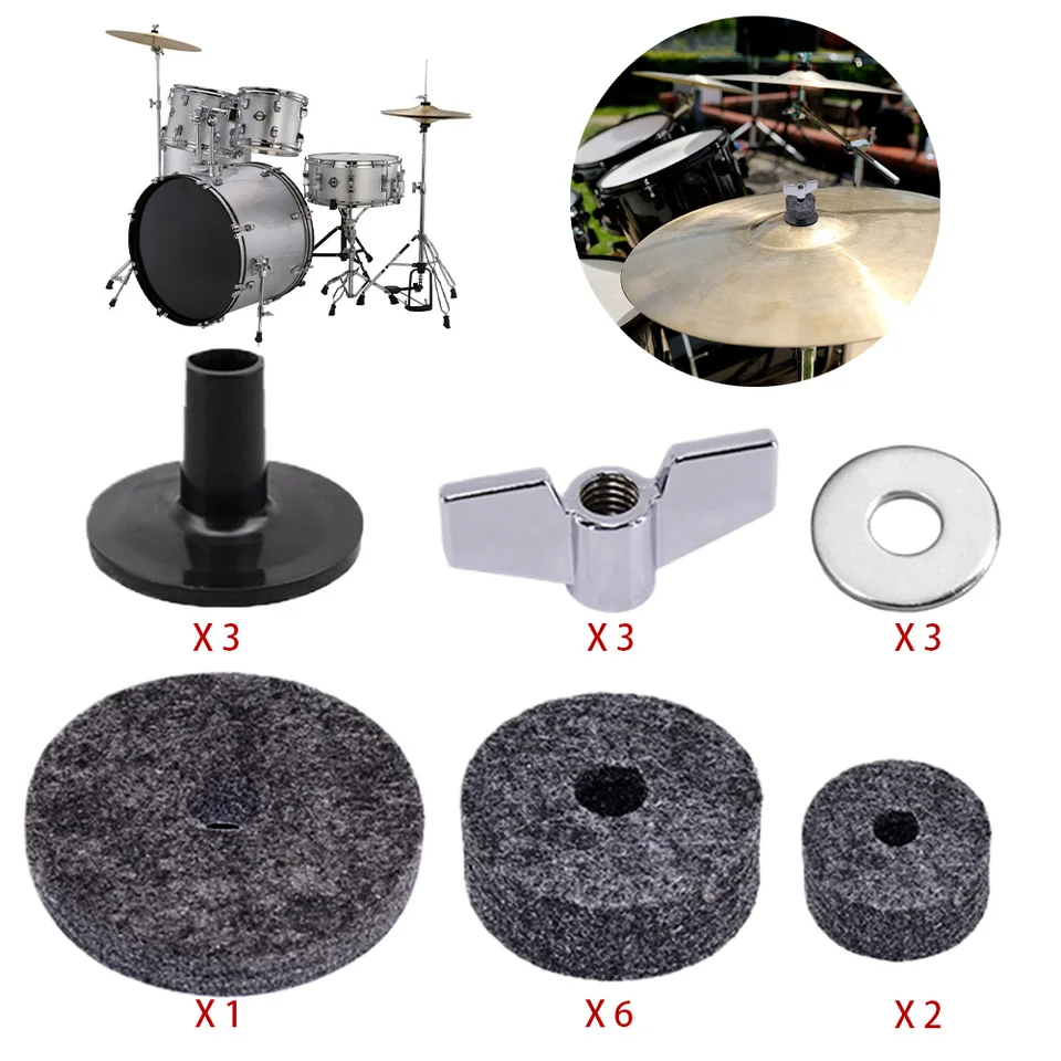 18ks Cymbal Felts Set Universal Cymbal Felt Washer Set Cymbal Felts Pad Rukávov nastavený dobrý výkon bubny Doplnky