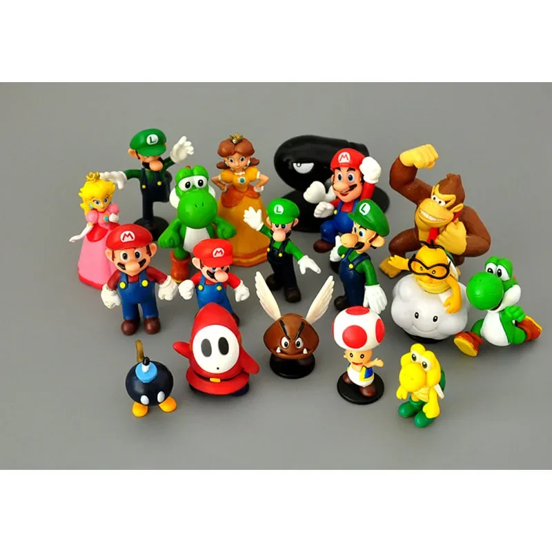 18ks/lot Super Mario Bros PVC Akčné figúrky hračky Yoshi Peach Princess Luigi Shy Guy Odyssey Donkey Kong Model Cartoon Dolls