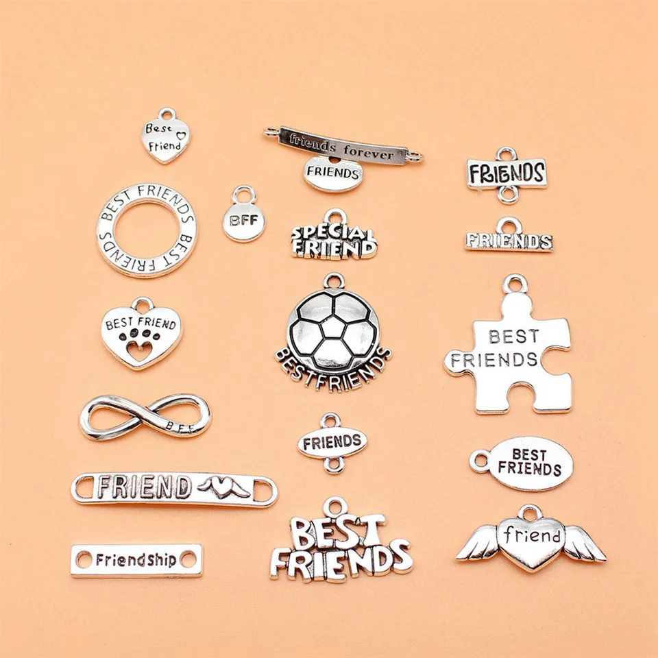 18ks/veľa starožitných strieborných farieb priateľstvo Best Friend Charms Collection pre šperky na výrobu materiálov