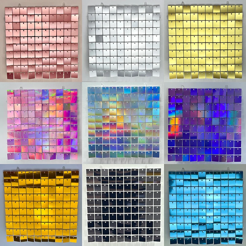 18ks Zlaté flitrové pozadie panelov pre svadobnú hostinu pre bábätko pozadie stena dekor trblietavej laserové závesy závesy 30x30cm