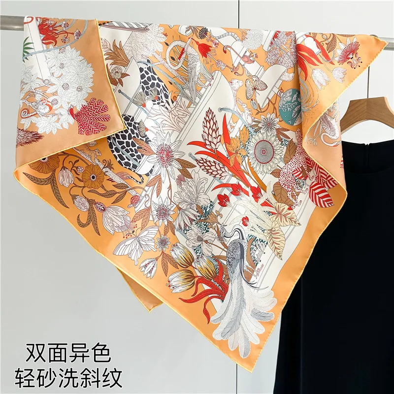 18momme s obojstranným kepovým šatkou pre ženy 90x90cm štvorcový pohodný pohodný šál a zábaly Femme Design Tlačené krk
