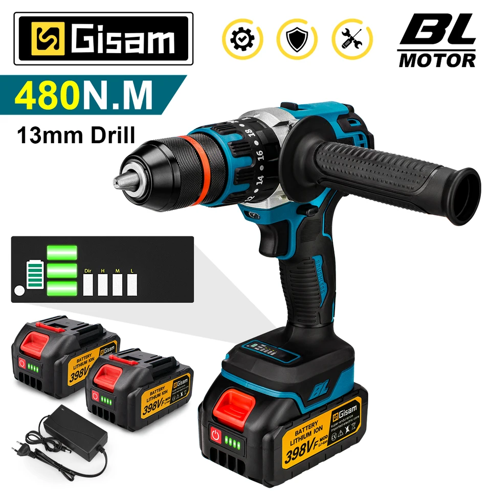 18V 13 mm 480nm bez kefy bez elektrického nárazu vŕtania bezdrôtového vŕtania elektrického skrutkovača DIY vodič
