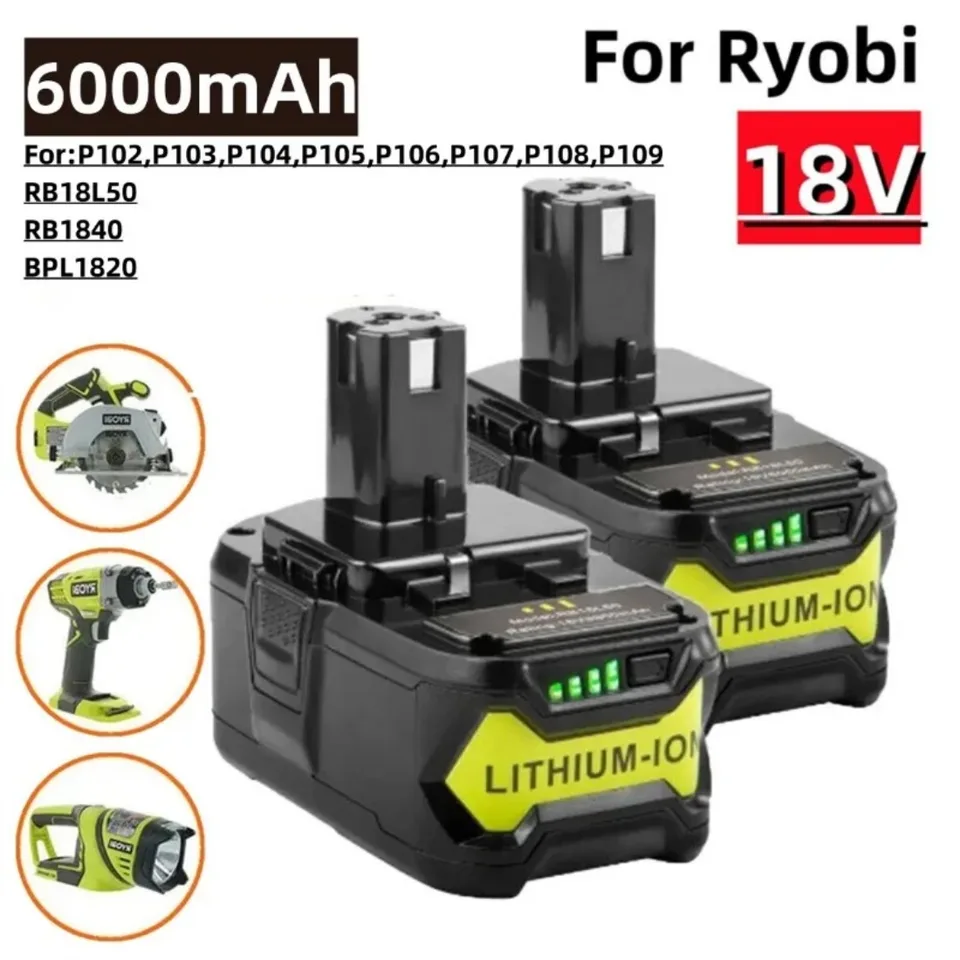 18V 6000 mAh li-ion batéria pre elektrické náradie Ryobi kompatibilné s P108 18V One+ Plus P104 P107 RB18L50 RB18L20 P108