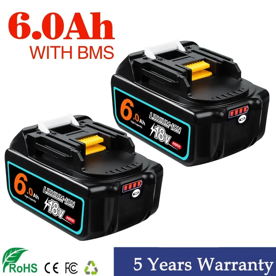 18V 6000 mAh Nabíjateľná lítium -iónová batéria s indikátorom batérie pre Makita BL1830 BL1840 BL1850 BATTERICKÁ BATTERIÁLNA EU EU