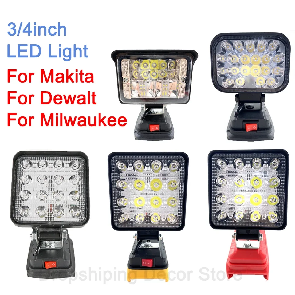 18V LED lampa Pracovné svetlo pre Makita pre Dewalt pre Milwaukee Outdoor Lighting Pracovná lampa Kemping Núdzové povodňové svetlá baterka