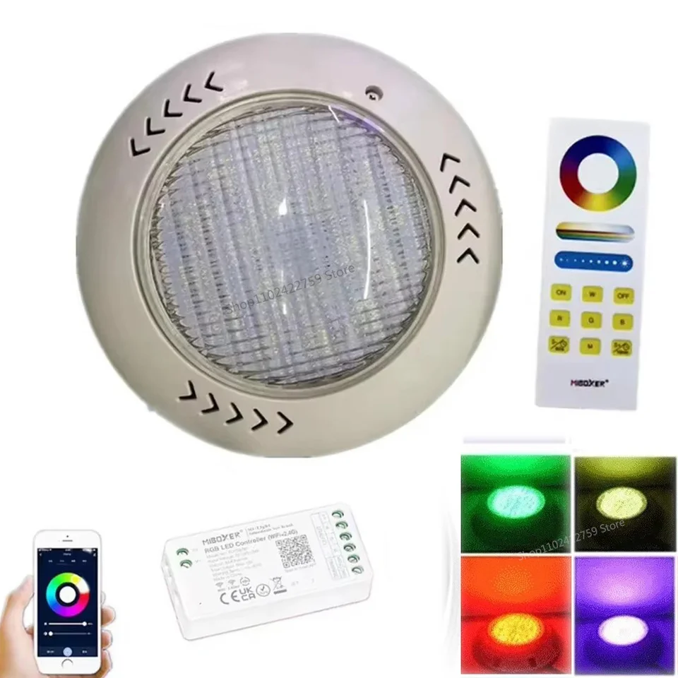 18W RGB LED LED bazén Light Light IP68 nepremokavý DC12V Outdoor Underwater Lamp Rybník Spotlight s diaľkovým ovládaním WiFi+2,4G App