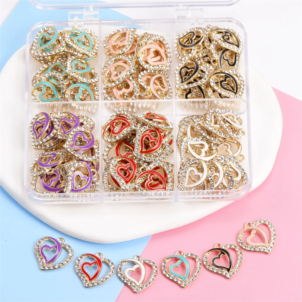 19*19 mm zmiešaná farba 10ks smalt Love Crystal Pendant Charms pre náušnice Náramok náhrdelník Prívesok DIY šperky doplnky