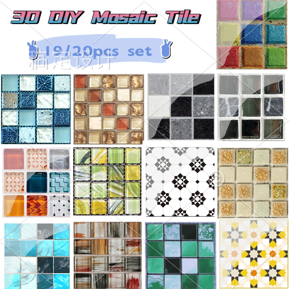 19/20ks/set DIY vodotesné vlastné lepidlo 3D mozaika stena Nálepky zahusťuje PVC 3D kryštálové dlaždice sklenené okno Kúpeľňa Decor Decor
