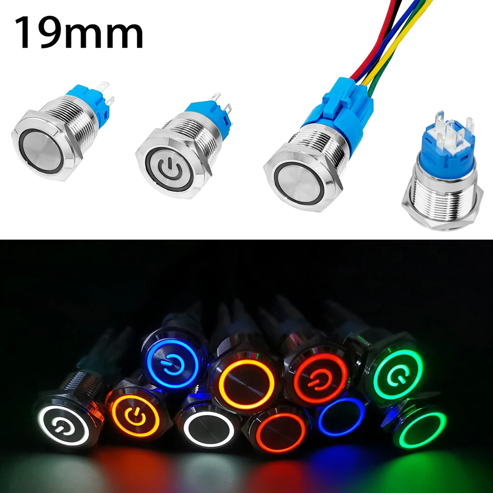 19 mm kovové tlačidlo Spínač prsteňa Lampa/Symbol napájacieho symbolu Tlačidlo OFF OFF 12V 220V MAMETRICKÉ ZAMESTNANIE TLAČNÉHO ZÁKLADY