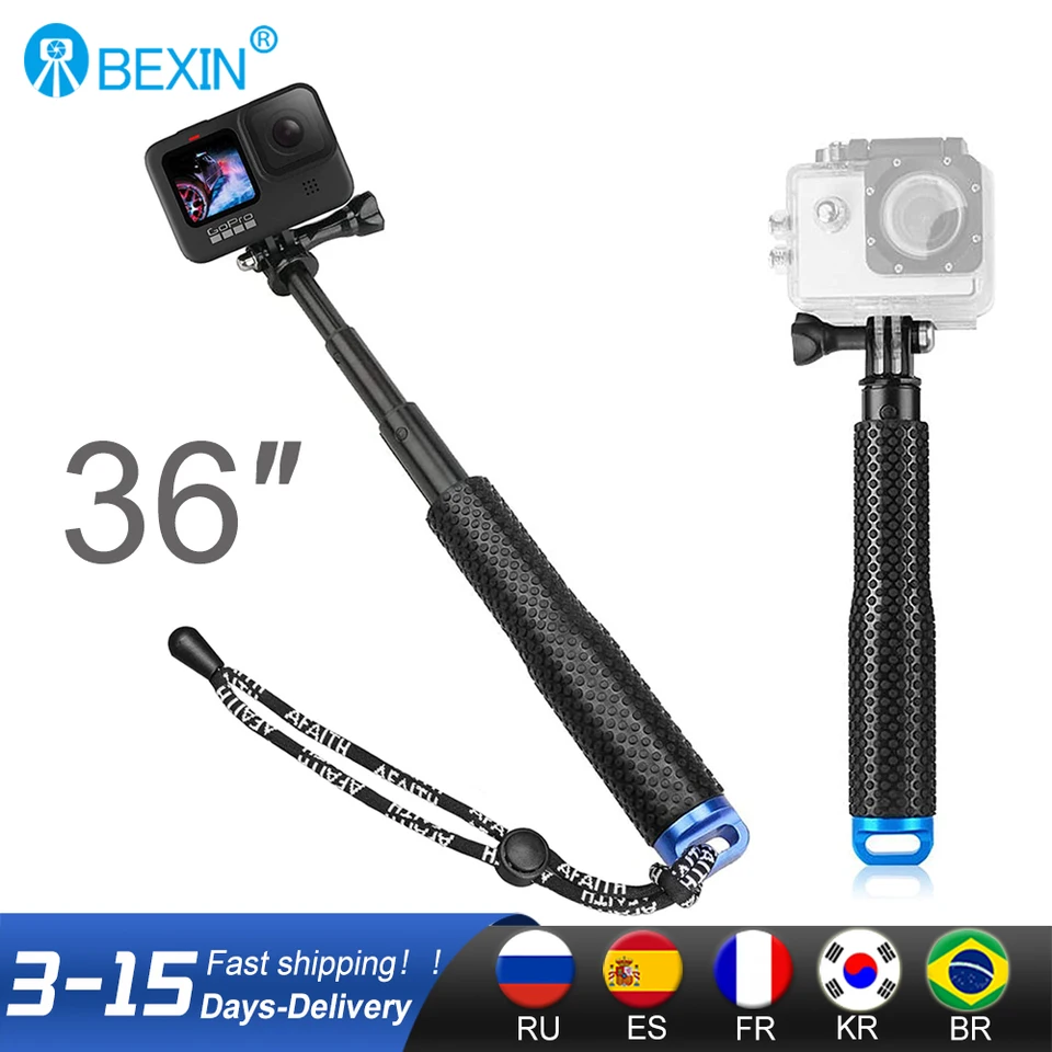 19 -palcová hliníková zliatina rozšíriteľná ručná ručná selfie selck teleskopingový pól pre GoPro Hero 9 8 7 6 5 Osmo akcia Xiaoyi Sjcam Eken