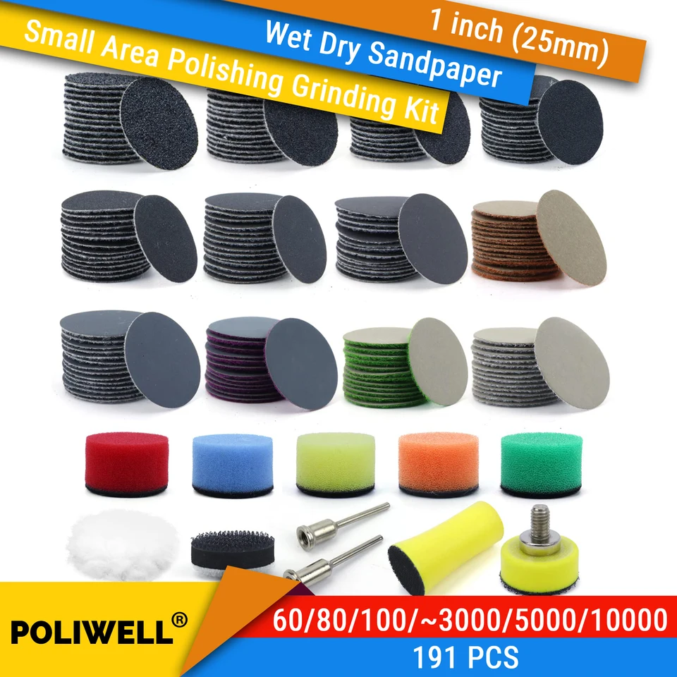 191 ks 1 palec 25 mm brúsky Diss Hook and Loop Wet Suchá brúsny papier s leštiacimi podložkami s priepasťou 3 mm a podložkou rozhrania