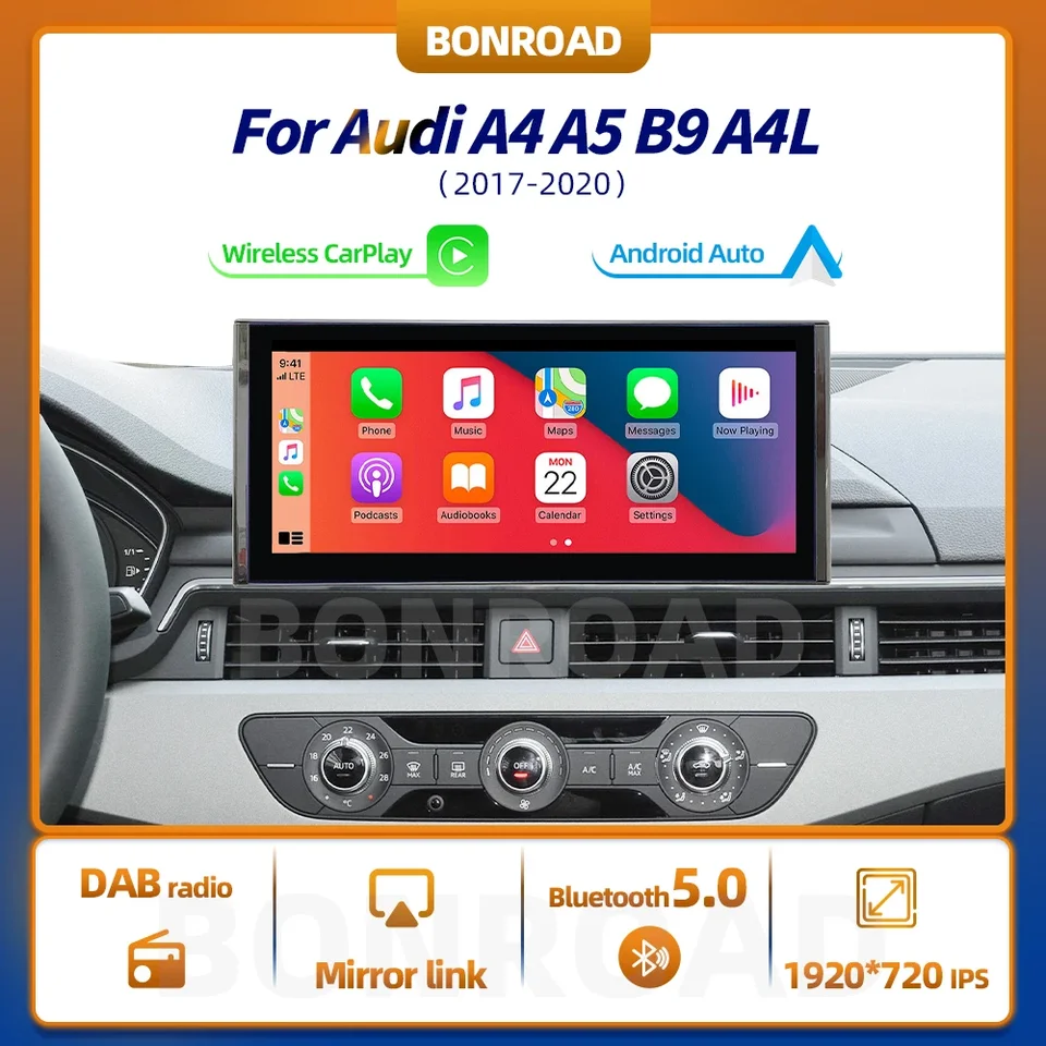 1920*720 Wireless CarPlay Android Auto Multimedia Screen pre Audi A4 A5 B9 A4L 2017-2020 s prepojením Radio Mirror DAB Radio Mirror