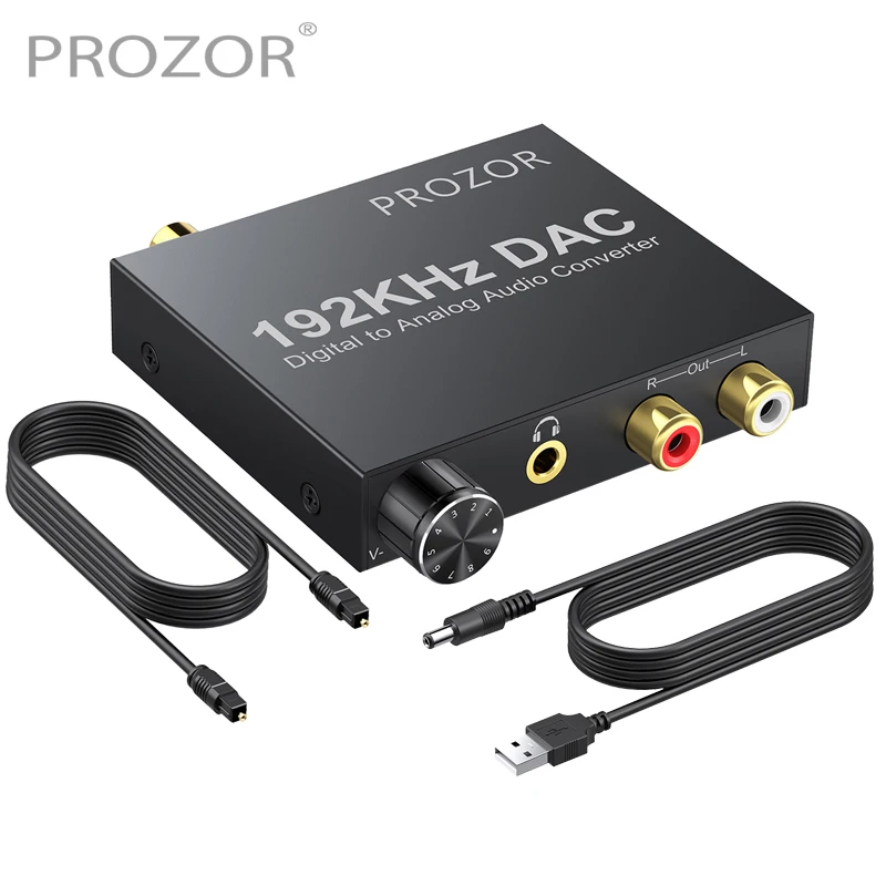 192KHz DAC prevodník digitálneho optického koaxiálneho toslinku na analógový L/R RCA 3,5 mm Jack Audio Converter Adapter s ovládaním objemu