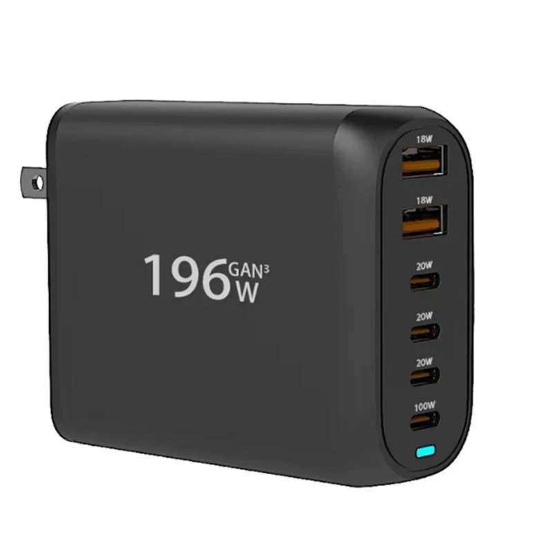 196 W USB C Gan Charger PD 100W Rýchle nabíjacie napájacie adaptér 6 portov pre iPad Pro iPhone Galaxy Huawei