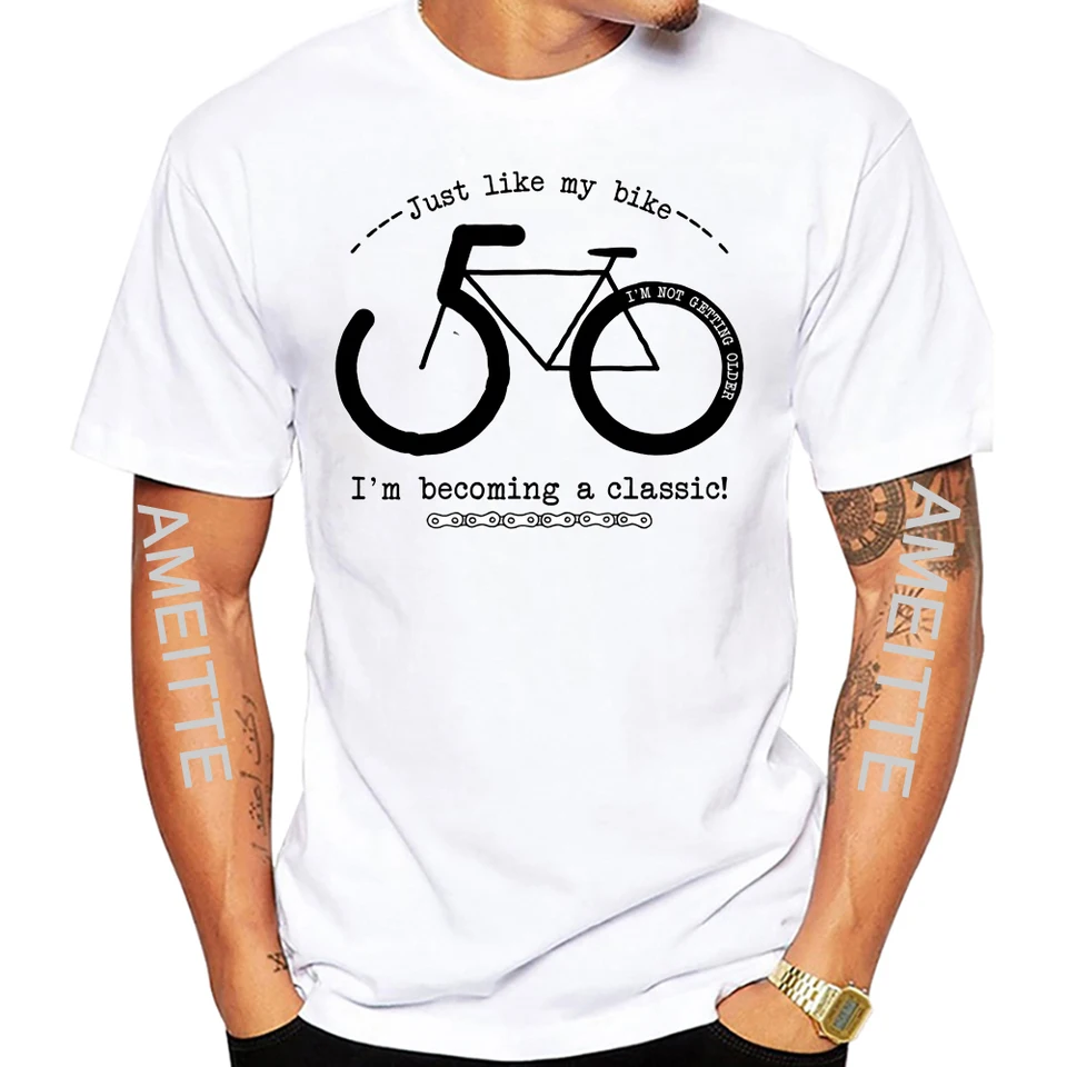 1974 50. narodeniny štrkový bicykel Cycling Tričko Men s krátkym rukávom Fixované prevodové koleso Športové tričko Retro hip hop ležérne biele odpaliská