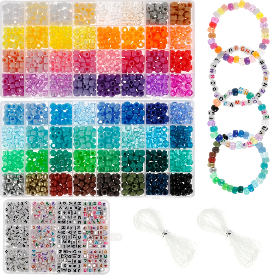 1977pcs Pony Ponys Kit pre náramok výroba 64 farieb 9 mm korálky Kandi Set plastové korálky Hromady s 375ksovým písmenovým korálkami