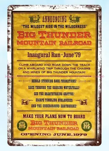 1979 Big Thunder Mountain inaugural Run Atraktion Plagát kovový plechový znak