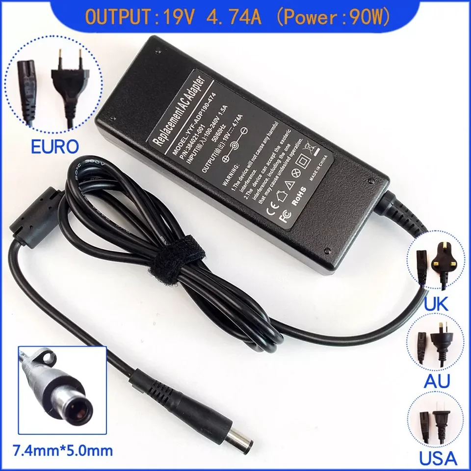 19v 4.74a 90W notebook AC adaptér nabíjačky pre HP Compaq 2170p 2530p 2540p 2560p 2570p 2730p 2740p 2760p 2230S 4415S 4720S 6450B
