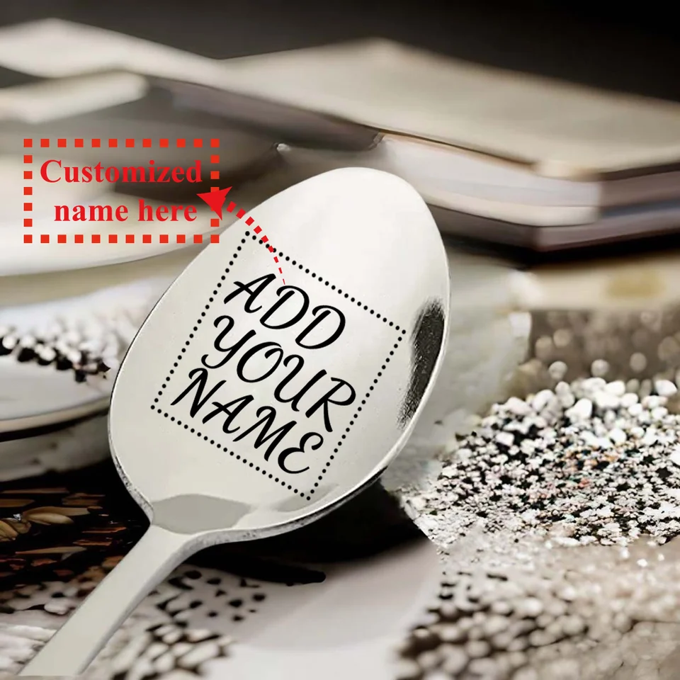 19x2.8cm Prispôsobené meno a logo Food Spoon 3D Tlač Názov z nehrdzavejúcej ocele Rodinné kuchynské potreby Slávnostné potreby Rice Spoon