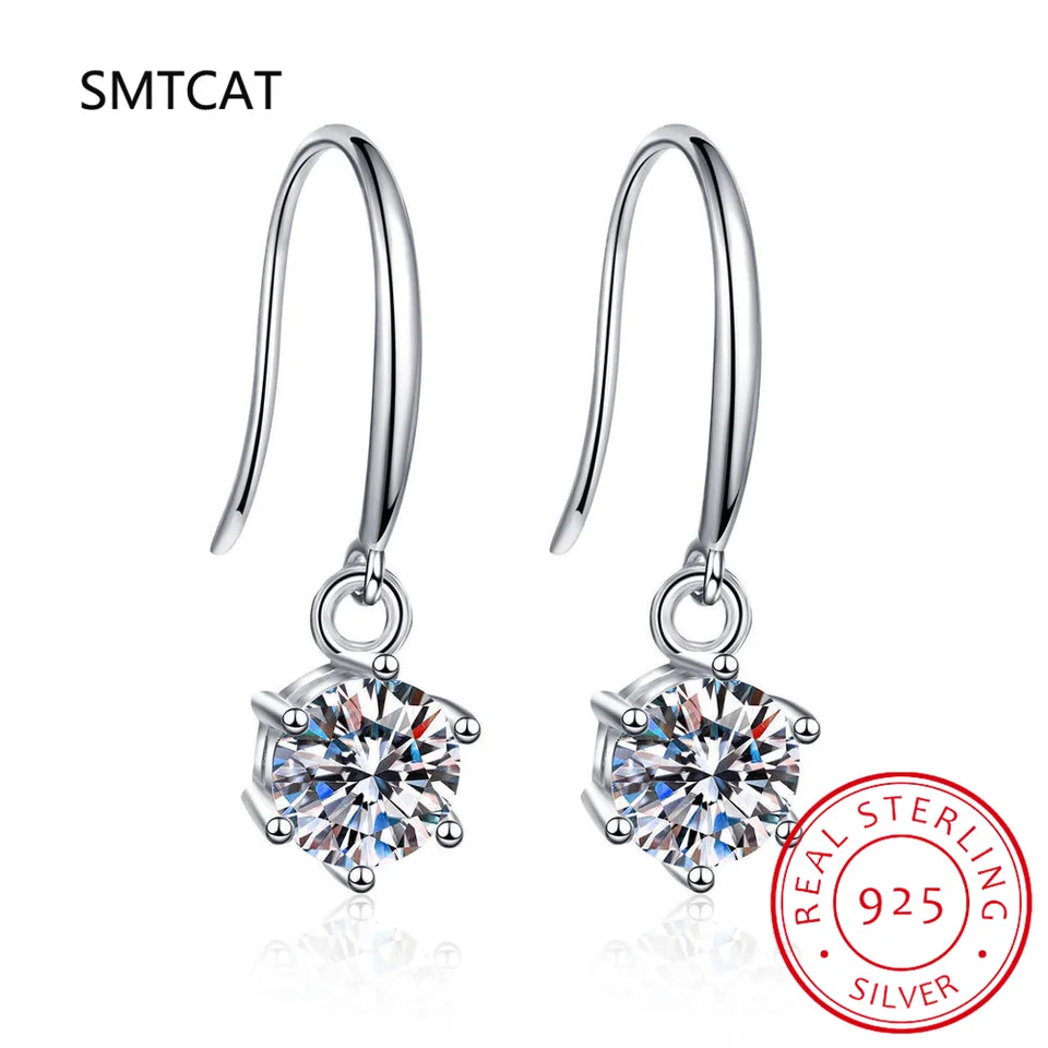 1ct 6,5 mm Moissanit Droop náušnice pre ženy Pôvodné svadobné chrismas darček S925 Sterling Silver Hoop náušnice Brincos de Prata