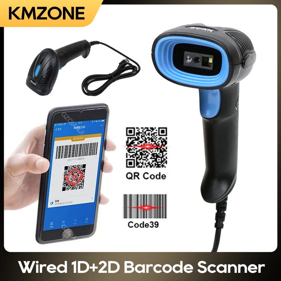 1D/2D supermarket prenosný čítačkový čiarový kód USB USB káblové vreckové skladové čiarové čiarový kód QR kód Scanner CMOS Obrázok vysokorýchlostné dekódovanie