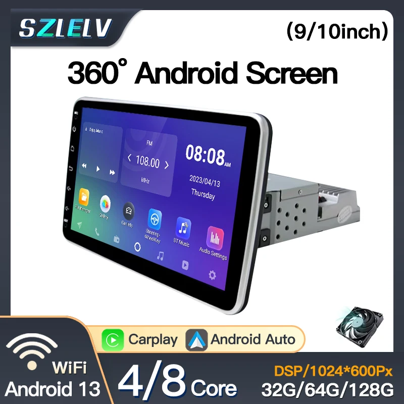 1Din 9inch 10inch Android13 CarPlay Android Auto Wifi Bluetooth Car Radio Multimedia Video Player GPS NAVI Universal Screen BT BT