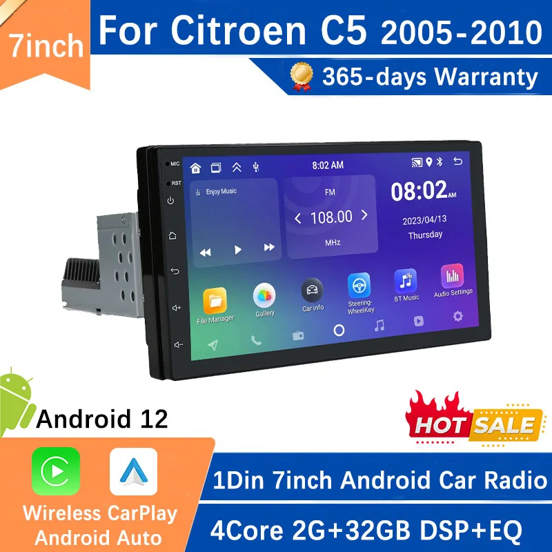 1Din Android Car Multimedia pre Citroen C5 2005-2010 1 DIN Radio Stereo Head Unit CarPlay Screen Autoradio GPS Navigation Auto