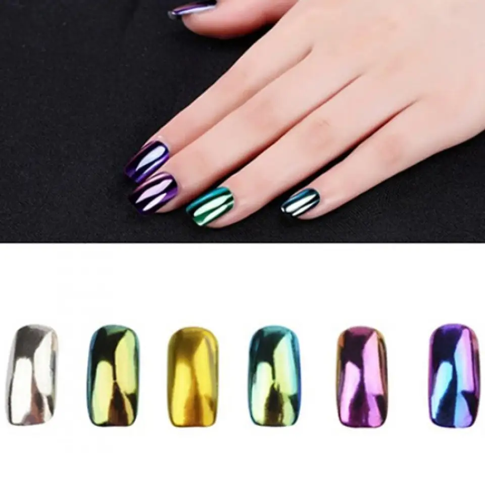 1G/box nechtové zrkadlo trblietky prášok kovový kovový farebný efekt DIY žiariaci chrómový pigment trblietky UV gél poľský chrómový vločky prach