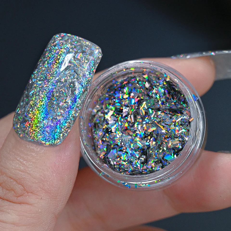 1Jar Super Laser Laser Glitter vločky Holografické nepravidelné ultra tenké flitre Chameleon strieborné Aurora nechtové plátky nechtov na nechty Art Decor
