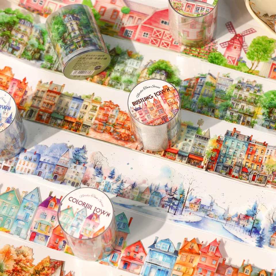 1ks/1 lot dekoratívne lepiace pásky Škandinávske mestá Junk Journal DIY Paper Japonské maskovacie nálepky