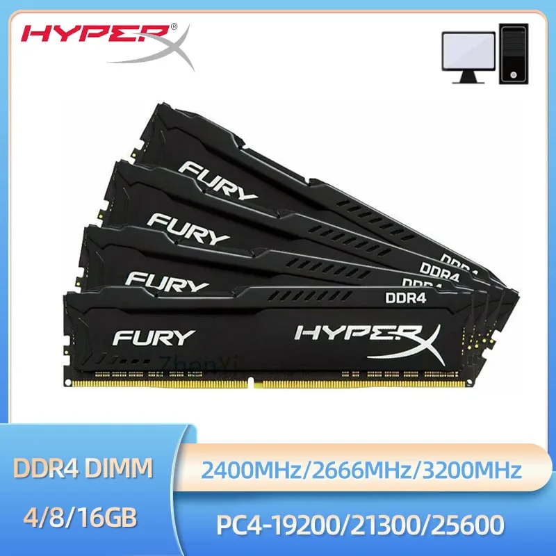 1ks/2ks memoria RAM DDR4 16 GB 8GB 4 GB 3200MHz 2666MHz 2400MHz Desktop Memory DIMM DDR4 PC4-25600 21300 19200 RAM Hyperx Fury Fury