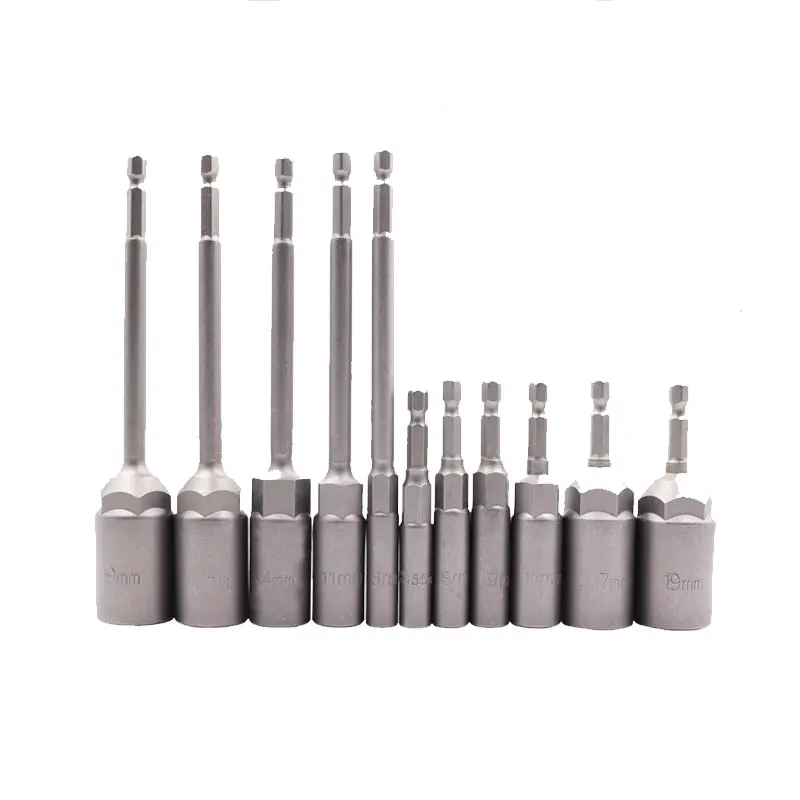 1ks 5,5 mm-19 mm hex hexové zásuvky rukávy rukávy dýzles matica Bit Set 1/4 palcový nárazový adaptér matica pre pneumatický skrutkovač