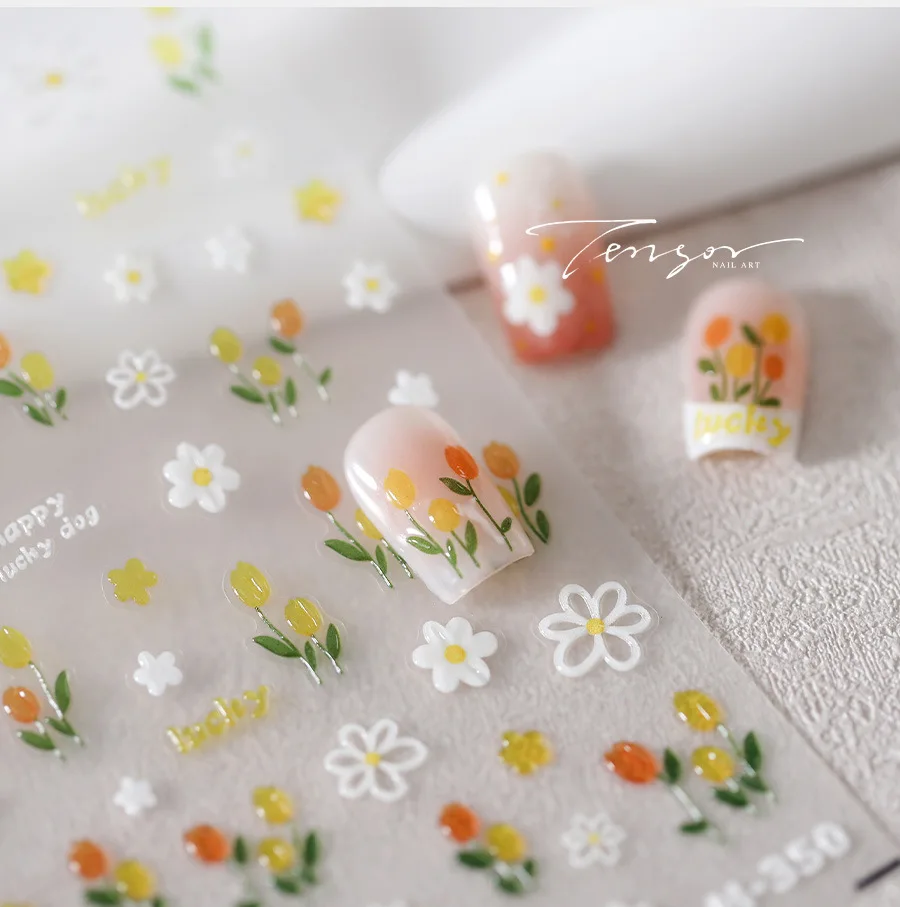 1ks 5D želé luxusné tulipánové kvetinové nechty Sticker Kawaii Sladké letné kvetiny lepidlo 3D na nechty dekorácie Diy DIY