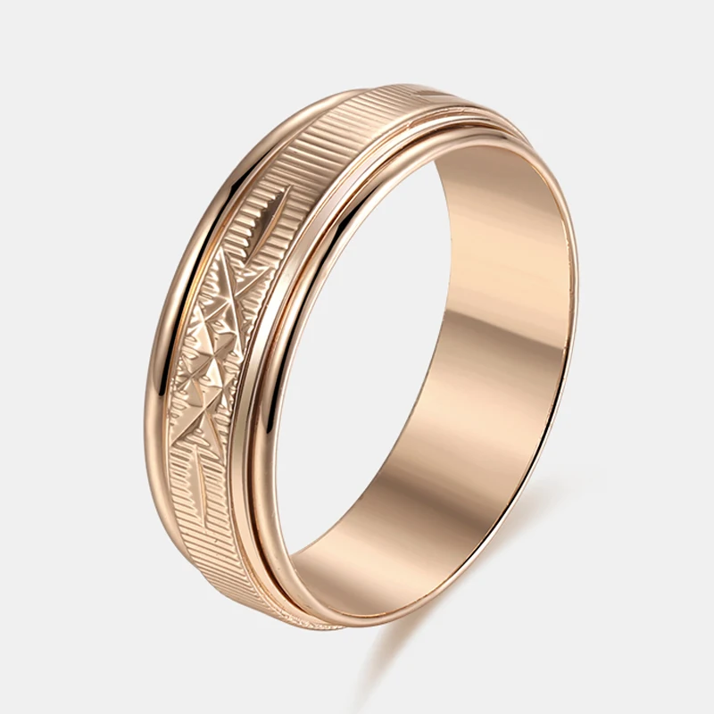 1ks 6 mm žien Men Svadobný pár krúžkov 585 Rose Gold Color Simple Rotatble Pattern Round Round Jewelry