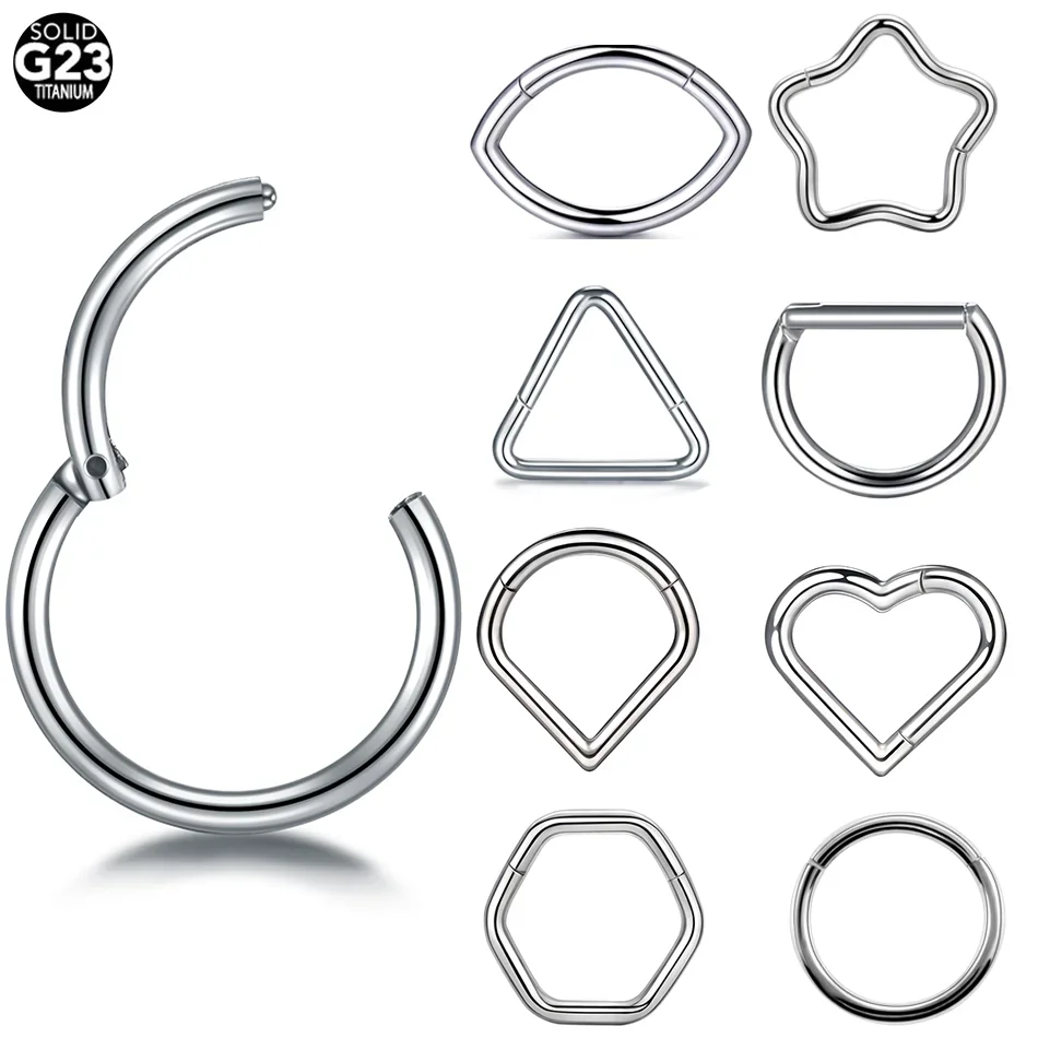 1ks 8/10 mm okrúhly trojuholník srdcový obruč náušnice Titanium 16G SEPTUM Clicker nos Piercing Ženy Daith Lobe Piercing Body Šperky