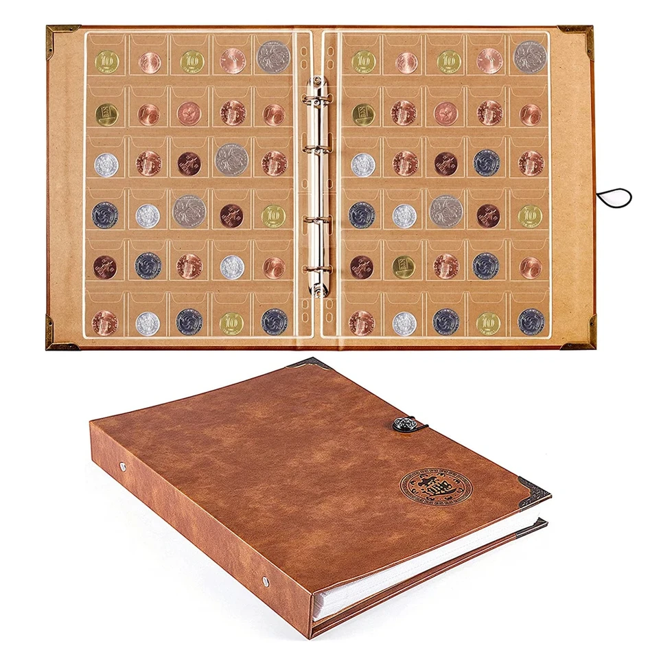 1ks BankNote Coin Book Stary Copper Coin Storage Book Book Ochrana Book Pamätná kniha Zbierka mincí