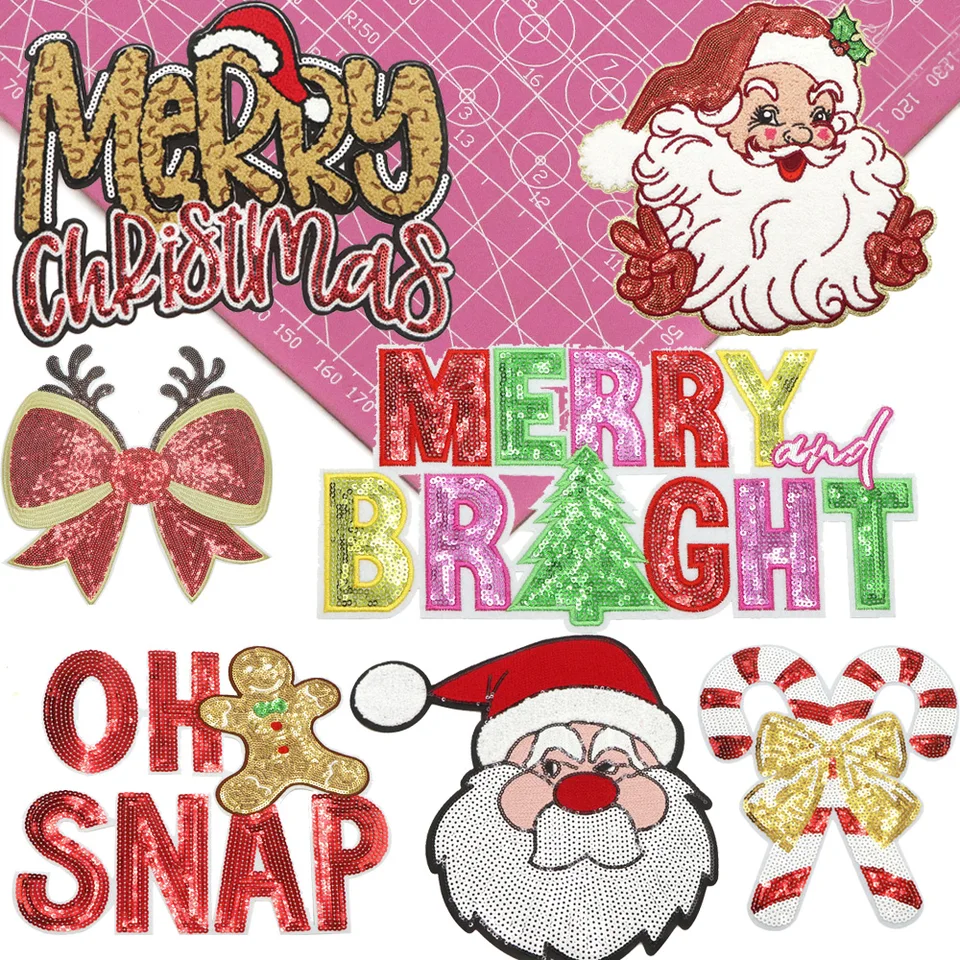 1ks Big Santa Claus Seuqin Patches vyšívané železo na odevoch