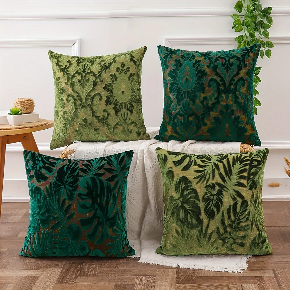 1ks Chenille Green Leaf Jacaquard Tropické rastliny vankúš na vankúš vankúš pre domácu dekoráciu (bez vložky)