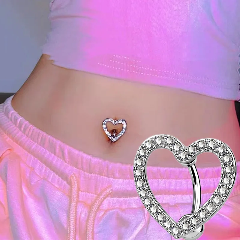 1ks Crystal Heart Belly Button Rings Rings z nehrdzavejúcej ocele motýľ brušný prsteň roztomilý ružový pupk Barbell Piercing nombril pre ženy