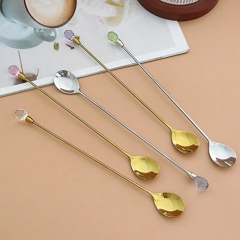 1ks Crystal Spoon Set dlhá rukoväť čajová lyžička 430 z nehrdzavejúcej ocele Diamond Ice Lesis