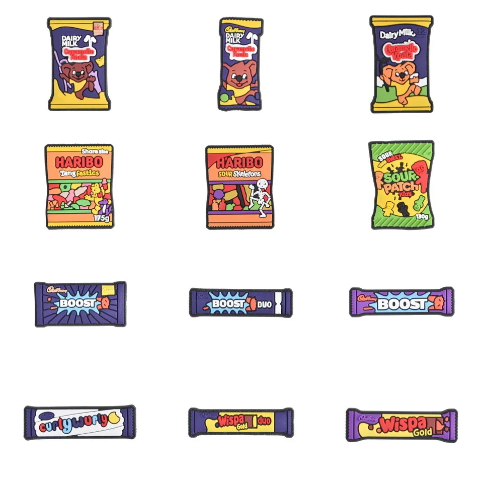 1ks Cute Snack Food Candy Shoe kúzla Nová značka Icecream Chocolate Ouračná dekorácia Cartoon zemiakové lupienky Zložité kúzla Party