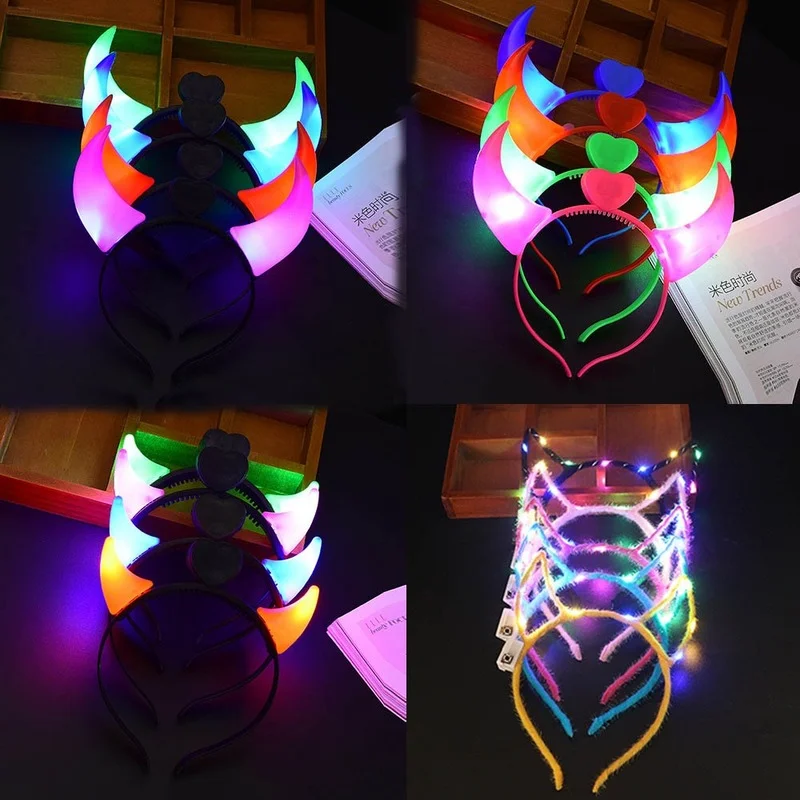 1ks dievčatá Dospelý Demon Demon Evil Devil Horn Weinband Light Up Ear Hairbands Party Dekorácie Svadobný festival
