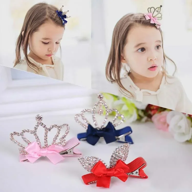 1ks dievčenské klip na vlasy lesklý korunka kamienok princezná Princess Hairpins KIT Rabbit Ears Bow Barrettes Party