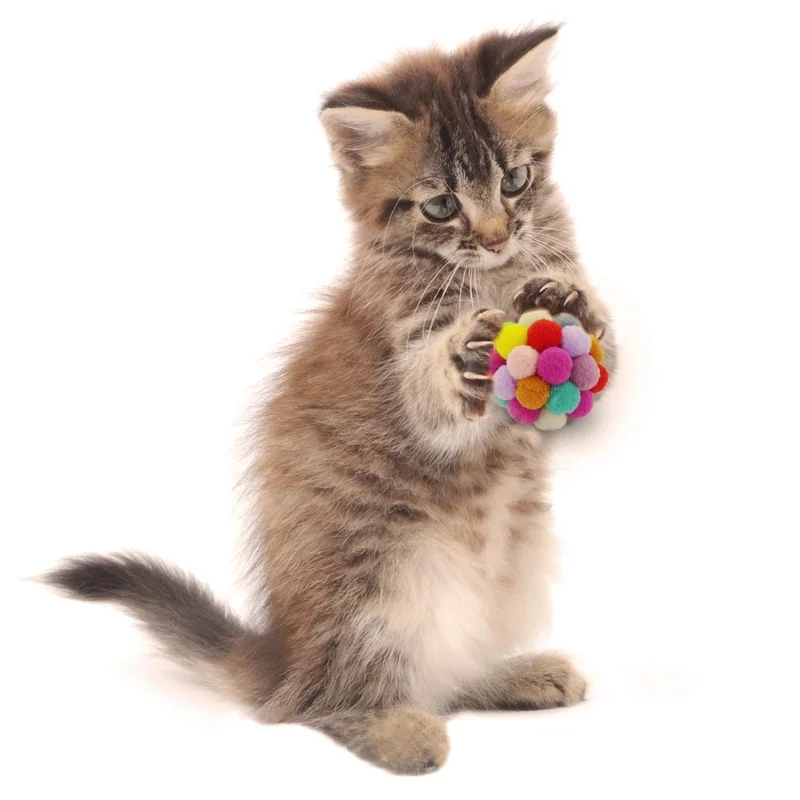 1ks domáce zvieratá Supplies Cat Self-VYBRAZENÉ BOLA FUNNY CAT Skáka Plush Bell Ball Multicolor Stitching Vianočné farebné mačky hádzanie hračiek